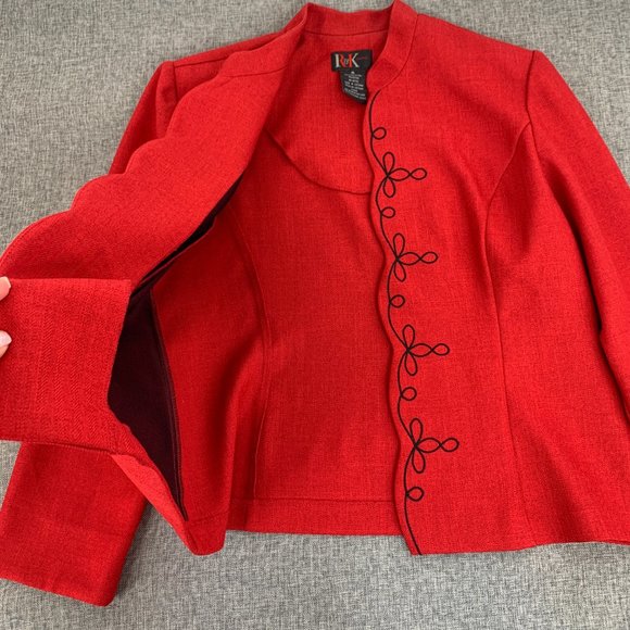 R&K Elegant Red Open Jacket Long Sleeve‎ 100% Polyester Sz 16 Lightweight - Picture 8 of 11